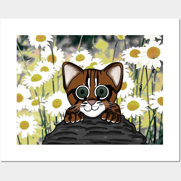 Rusty Spotted Cat in Daisies Wall Art by Aeriskate